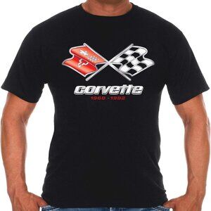 JH Design Men's Chevy Corvette T-Shirt C3 Series Logo Black Crew Neck Shirt
